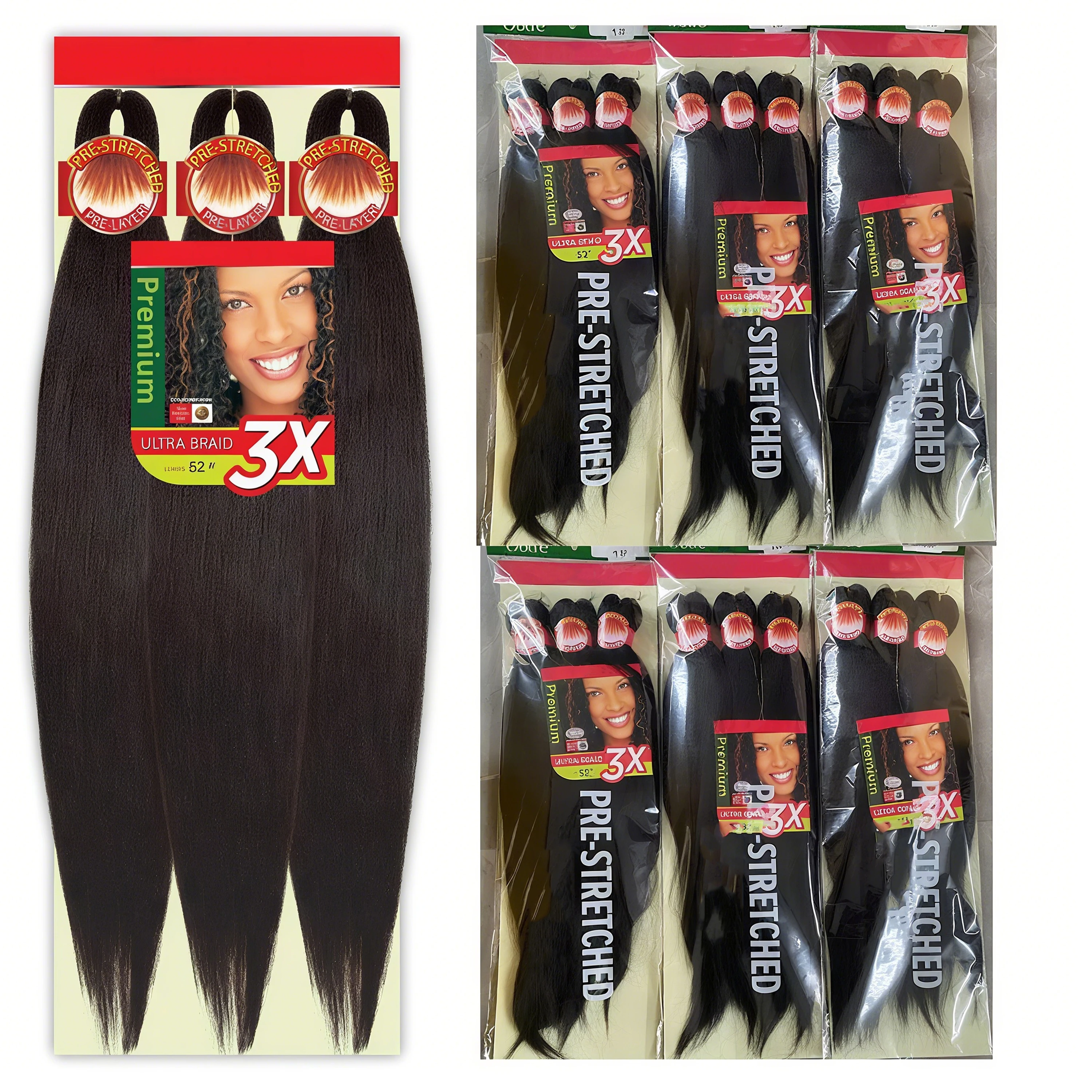 3 Pieces Per Pack Synthetic Pre-stretched Braiding Hair Extensions Hot Water Setting Kanekalon Soft Yaki Texture Fine Packaging