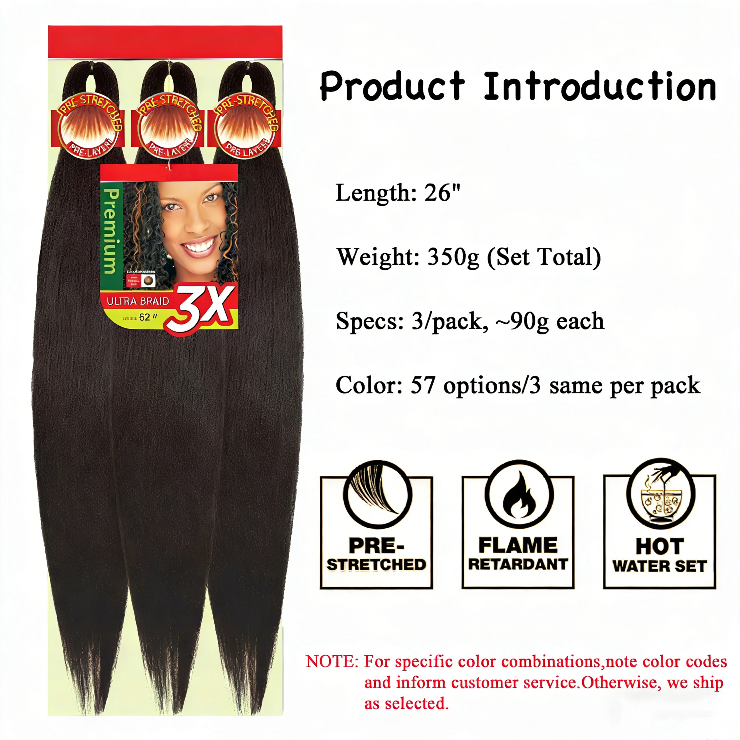 3 Pieces Per Pack Synthetic Pre-stretched Braiding Hair Extensions Hot Water Setting Kanekalon Soft Yaki Texture Fine Packaging thumbnail 2