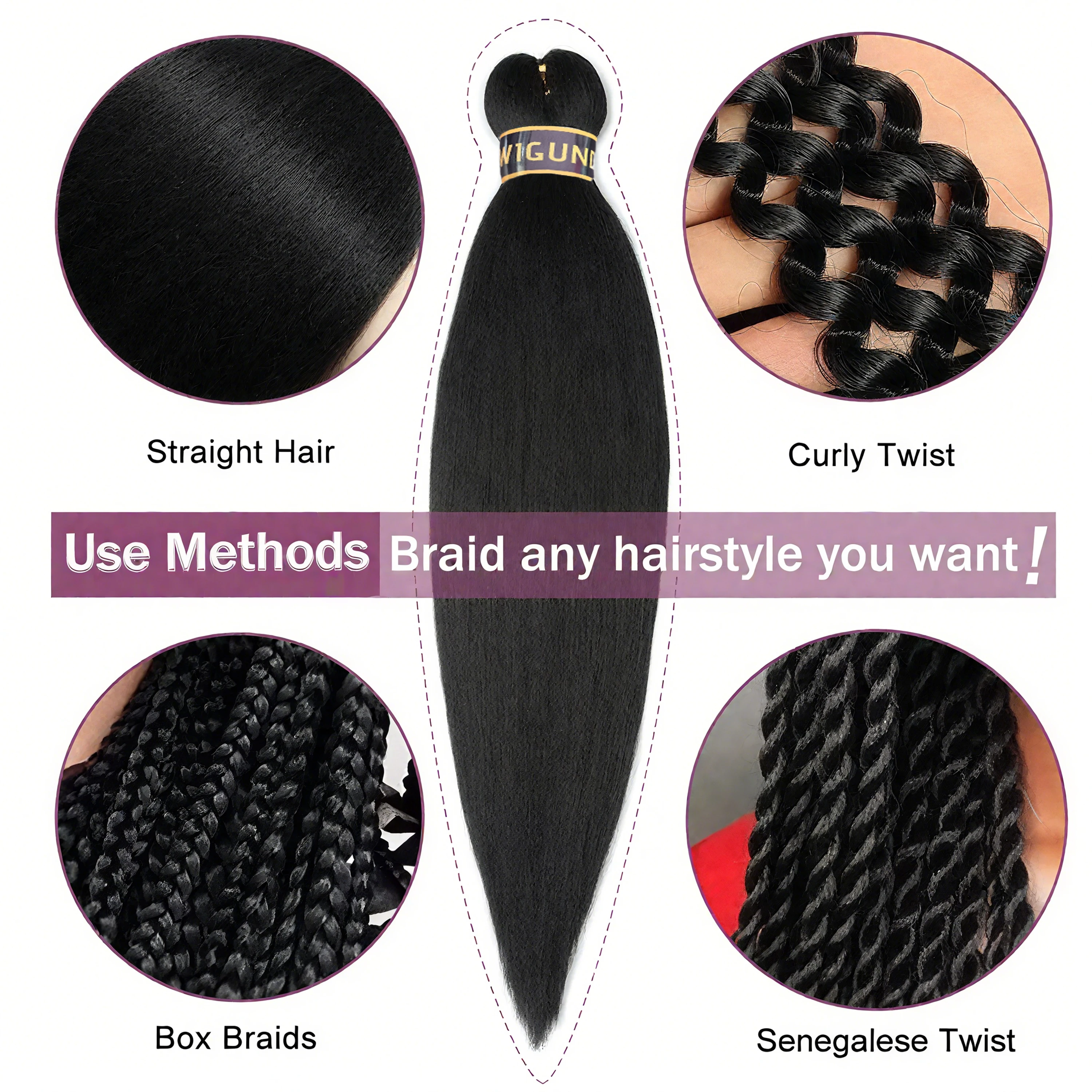 3 Pieces Per Pack Synthetic Pre-stretched Braiding Hair Extensions Hot Water Setting Kanekalon Soft Yaki Texture Fine Packaging thumbnail 4