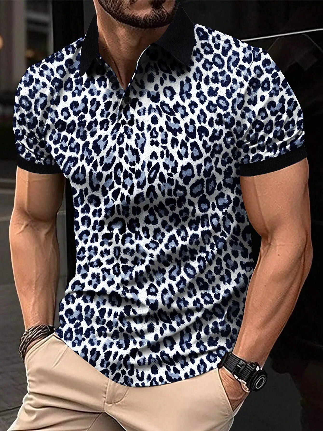 Fashion Leopard Pattern Men's Polos T-Shirts Summer holiday Short Sleeve 3D Printed Street Trend POLO Tee Casual Men's Clothing thumbnail 3