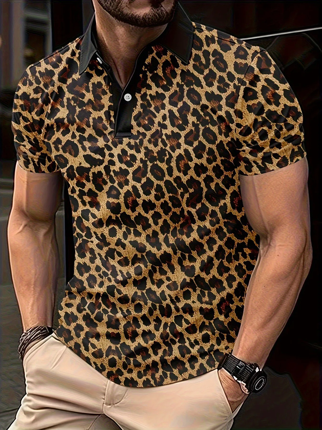 Fashion Leopard Pattern Men's Polos T-Shirts Summer holiday Short Sleeve 3D Printed Street Trend POLO Tee Casual Men's Clothing thumbnail 2