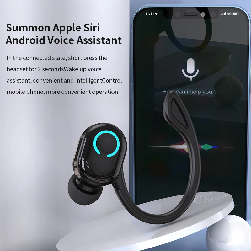 Bluetooth 5.2 Business Wireless Headphone Ear-Hook Mini HIFI Bass Noise Cancelling Earphone With Mic Sport Game Headset thumbnail 6