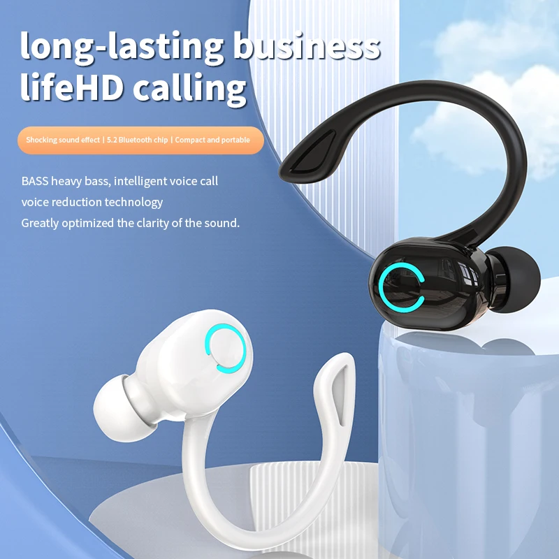 Bluetooth 5.2 Business Wireless Headphone Ear-Hook Mini HIFI Bass Noise Cancelling Earphone With Mic Sport Game Headset thumbnail 4