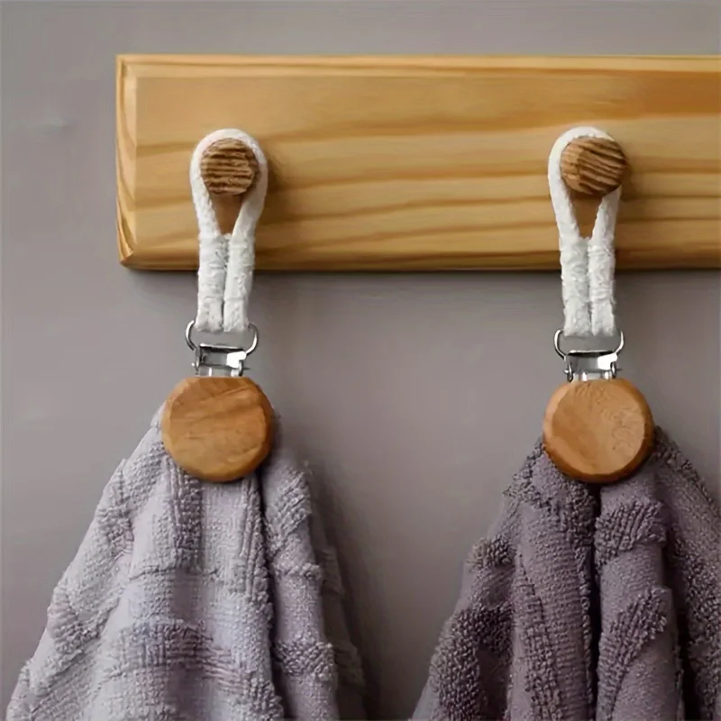 2pcs Easy Install Towel Clips with Cotton Rope - Multipurpose Wall-Mounted Bathroom Home Organizer Hooks thumbnail 2