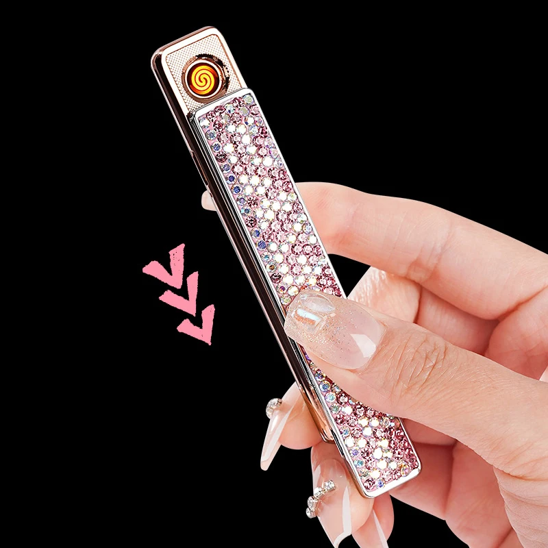New Silent Ignition Lighter Mini Diamond Usb Rechargeable Lighter Outdoor Windproof Electric Smoking Tool Gifts