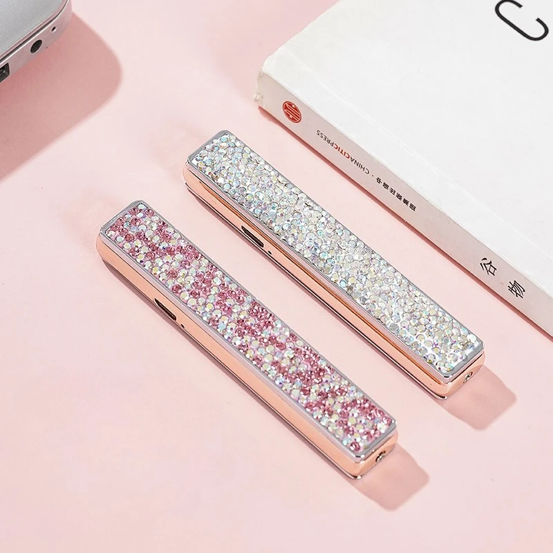 New Silent Ignition Lighter Mini Diamond Usb Rechargeable Lighter Outdoor Windproof Electric Smoking Tool Gifts thumbnail 2