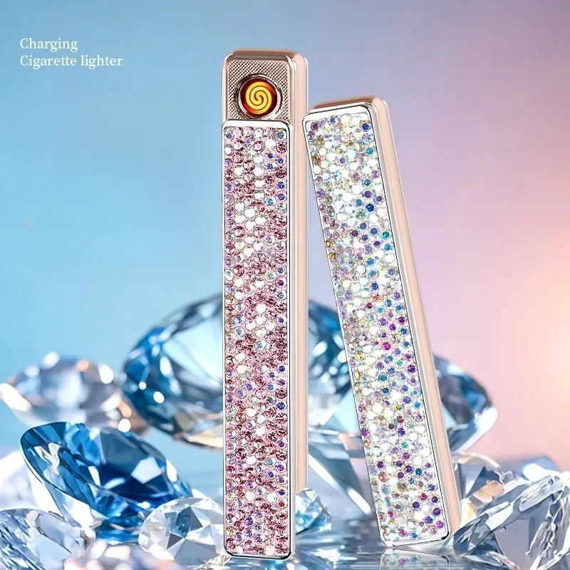 New Silent Ignition Lighter Mini Diamond Usb Rechargeable Lighter Outdoor Windproof Electric Smoking Tool Gifts thumbnail 6