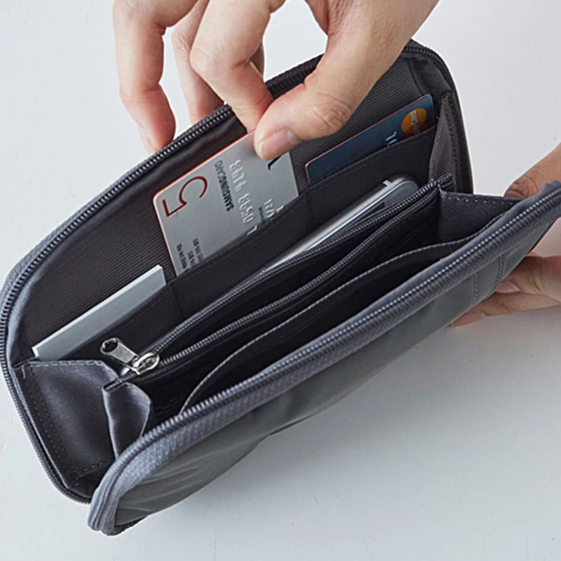 Travel Zip Large Capacity Passport Wallet Canvas Business Trip Multifunction Card Holder Fashion Portable Woman Man Phone Purse thumbnail 5