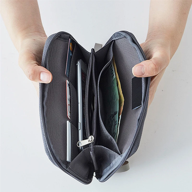 Travel Zip Large Capacity Passport Wallet Canvas Business Trip Multifunction Card Holder Fashion Portable Woman Man Phone Purse thumbnail 3