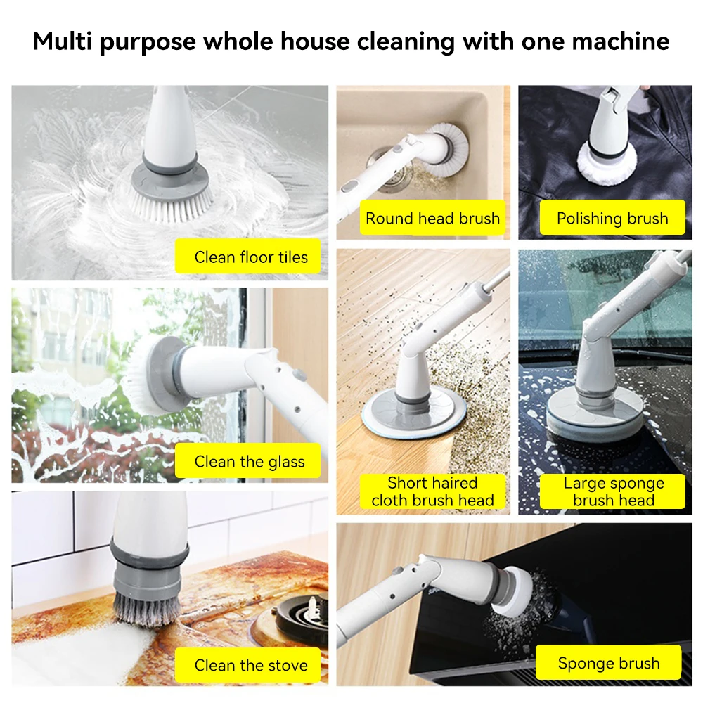 Electric Spin Scrubber Cordless Cleaning Brush with 8 Replaceable Brush Heads 2 Extension Handle  for Bathtub Kitchen Window thumbnail 4