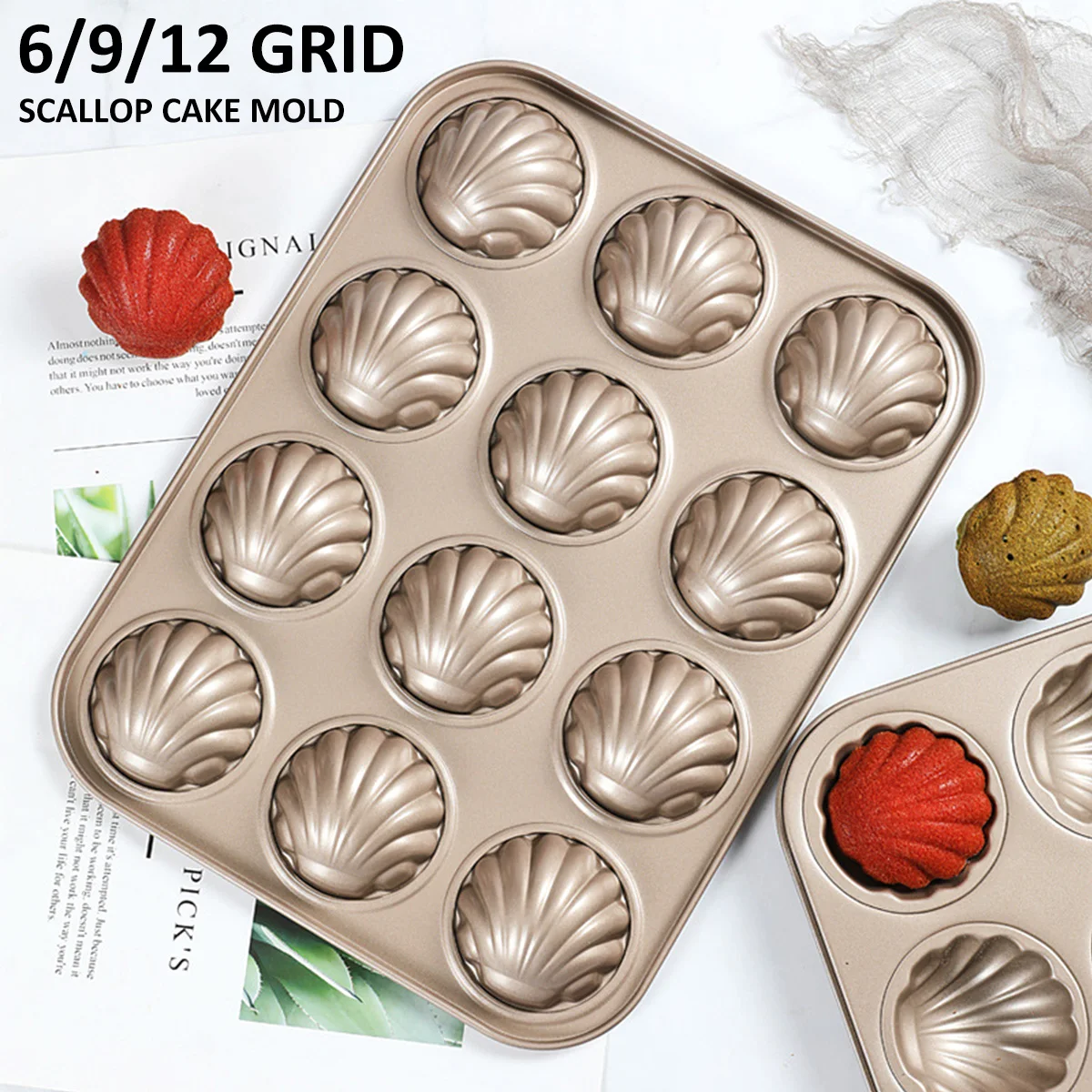 6/9/12-Cavity Madeleine Mold Shell-shaped Cake Baking Pan Non-Stick Carbon Steel Chocolate Candy Mold Kitchen Baking Utensils