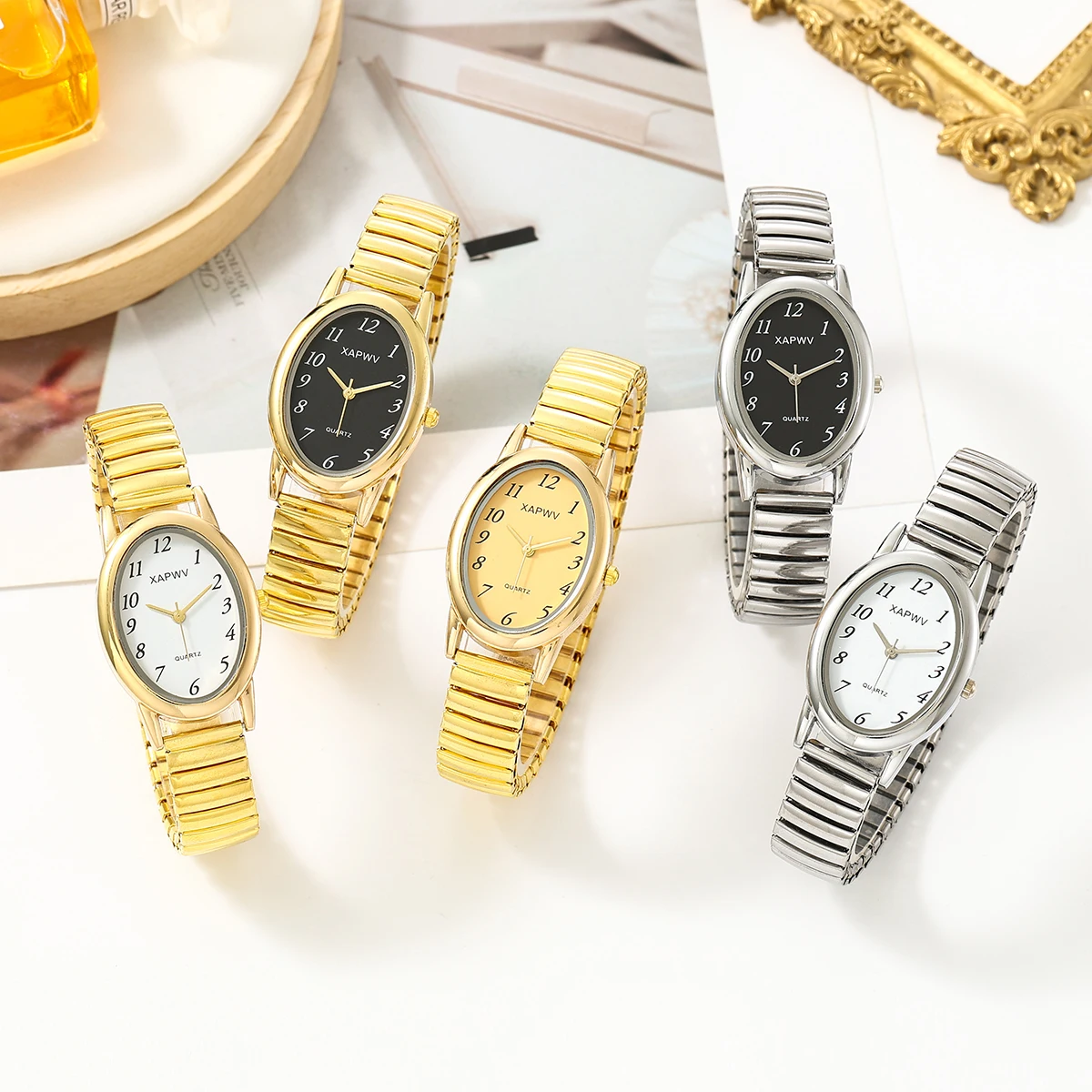 Arabic Digital Quartz Women's Watch Fashion Simple Women's Watch Trendy Personalized Stretch Steel Band Watch