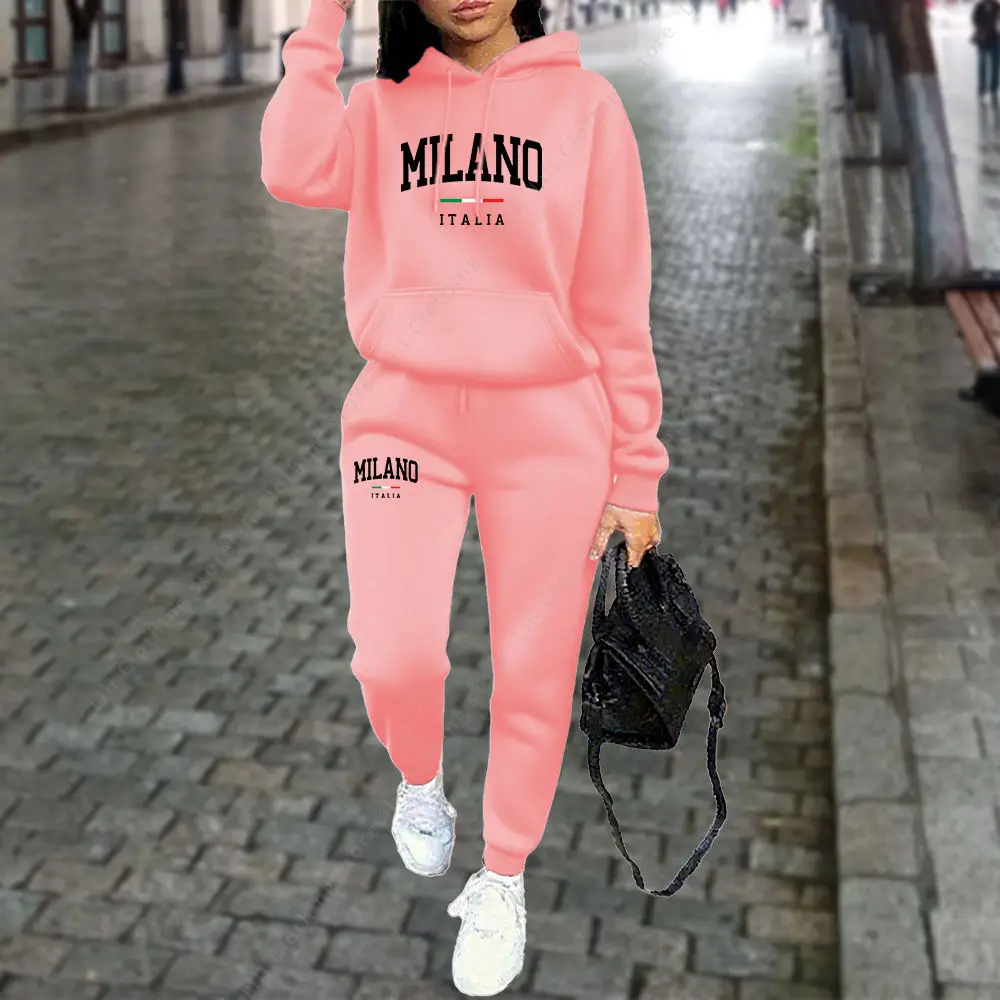 Autumn Winter Women's Sets 2pcs Hoodies Pants Suit Sports Outfits 2025 MILANO Letter Print Aesthetic Clothes Ladies Tracksuit thumbnail 6