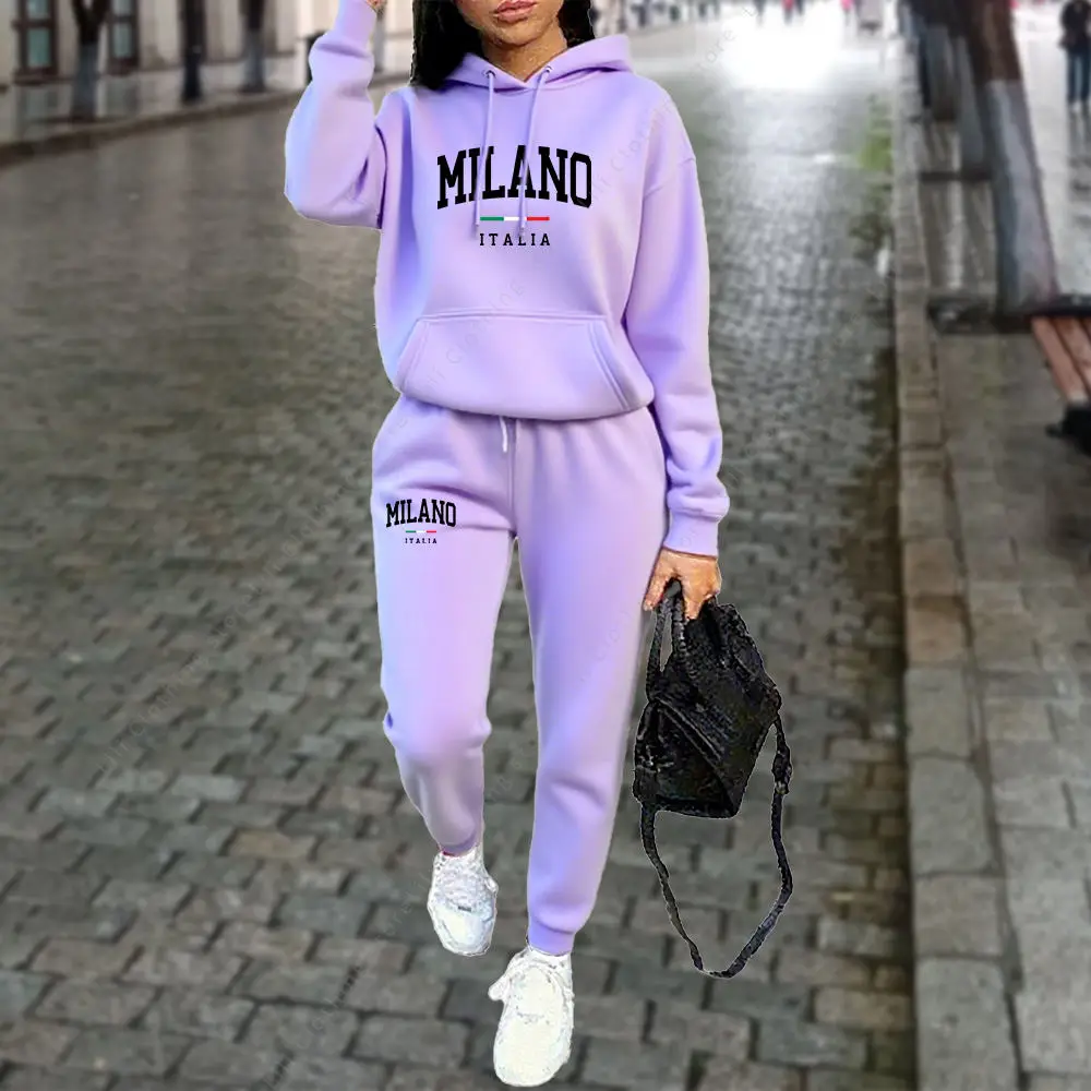 Autumn Winter Women's Sets 2pcs Hoodies Pants Suit Sports Outfits 2025 MILANO Letter Print Aesthetic Clothes Ladies Tracksuit thumbnail 4