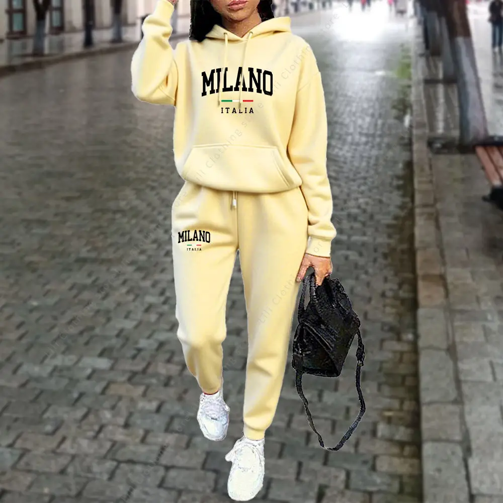 Autumn Winter Women's Sets 2pcs Hoodies Pants Suit Sports Outfits 2025 MILANO Letter Print Aesthetic Clothes Ladies Tracksuit thumbnail 5