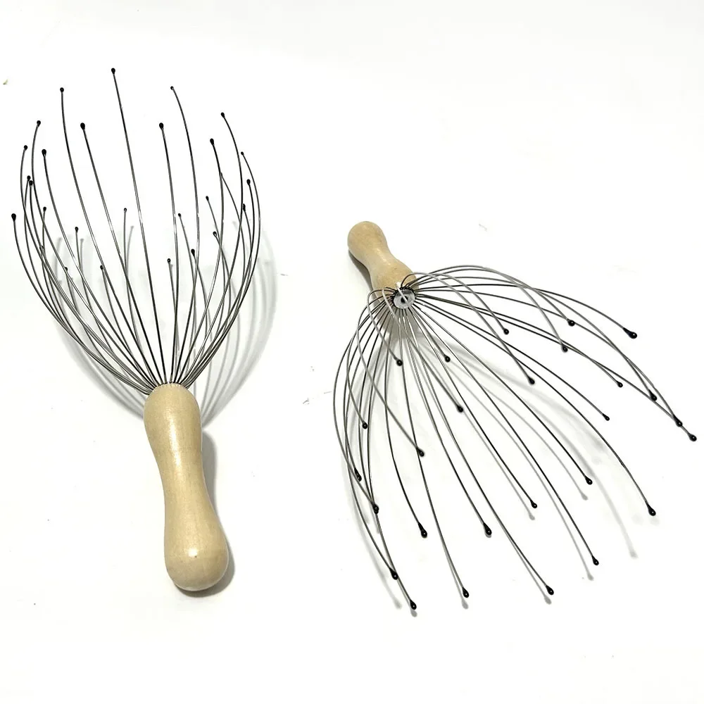 28-24 Pronged Wooden Handle Head Massager Real Wood Octopus Design Hair Scalp Massage Tool Beauty Health Care from China thumbnail 4