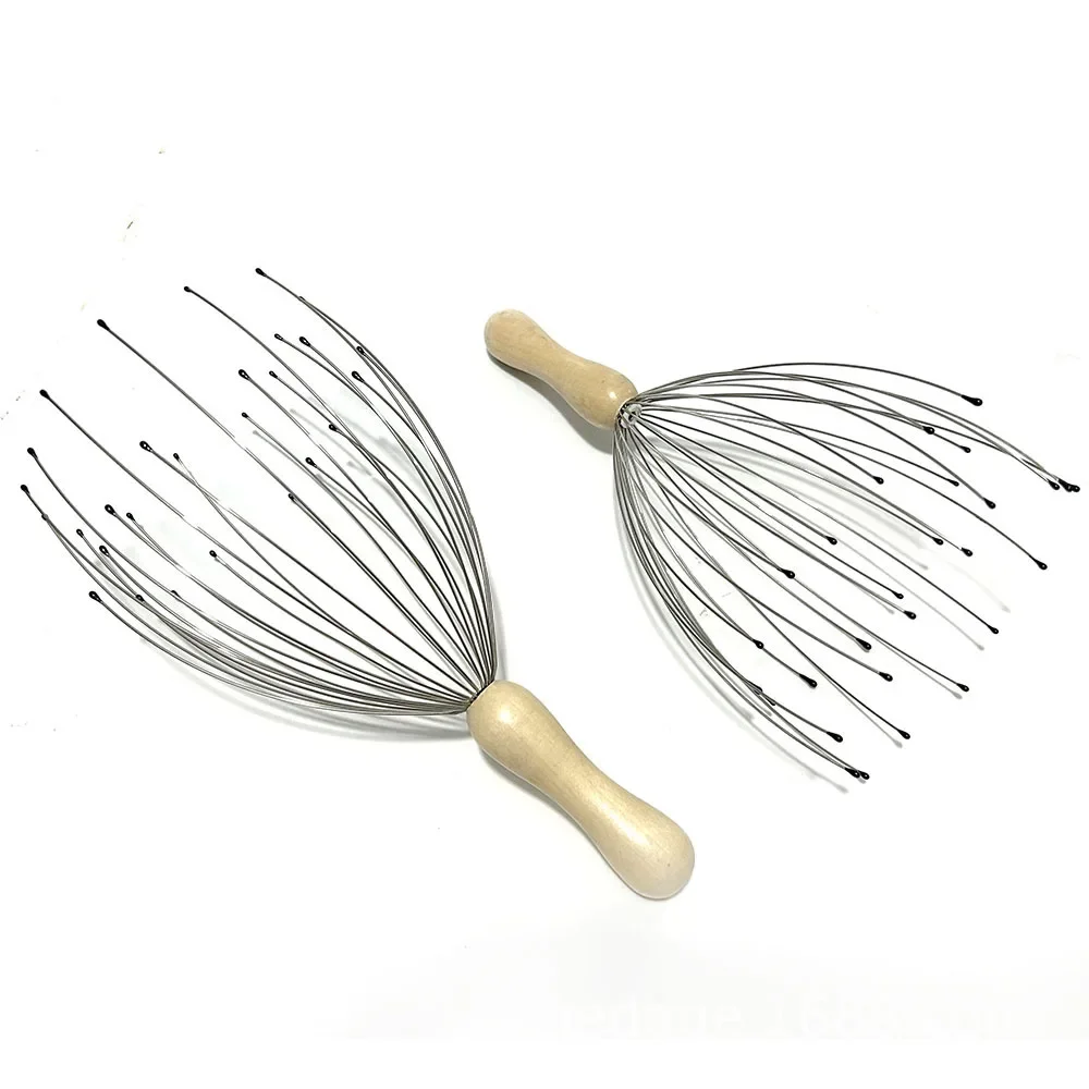 28-24 Pronged Wooden Handle Head Massager Real Wood Octopus Design Hair Scalp Massage Tool Beauty Health Care from China thumbnail 2