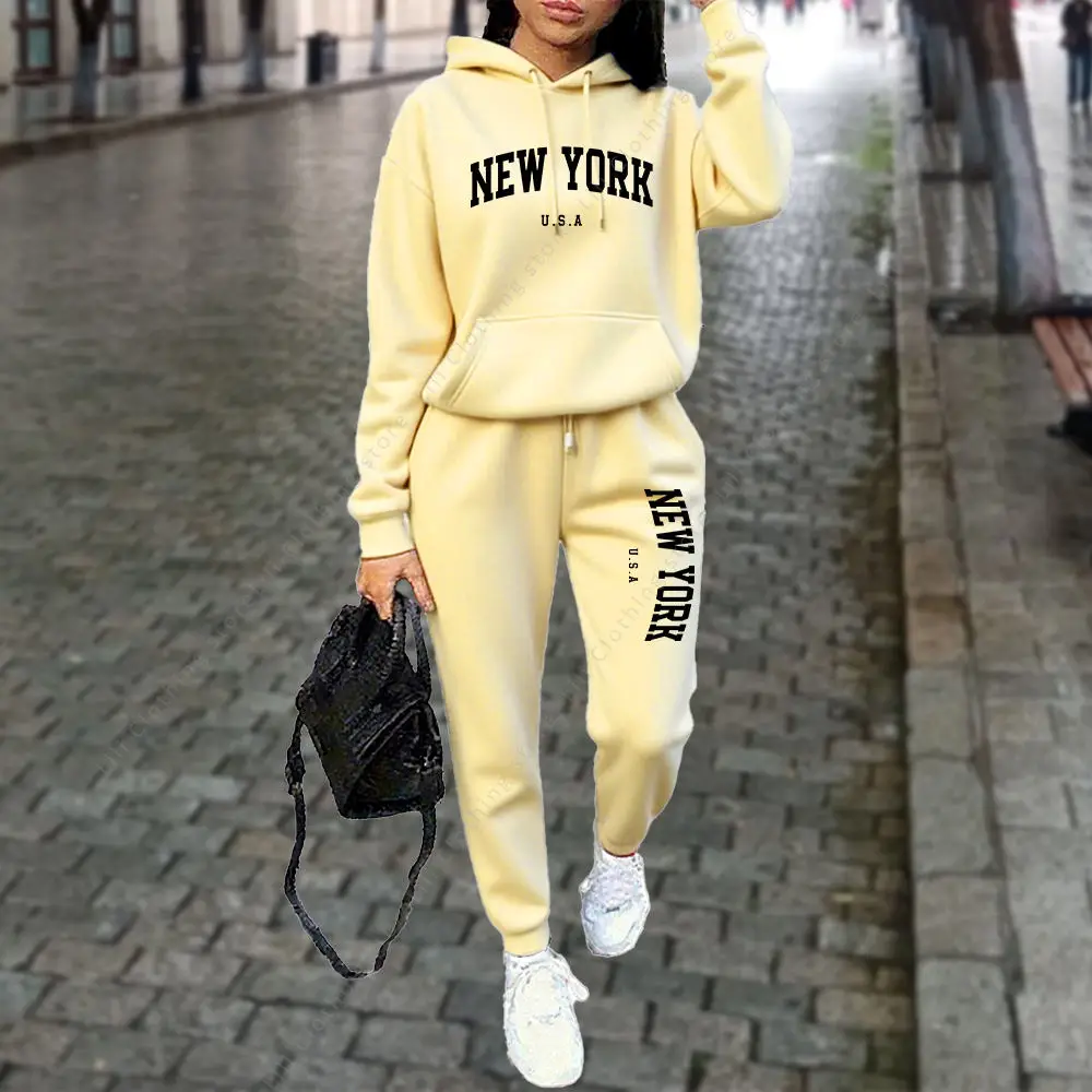 NEW YORK Women's Tracksuit Autumn Winter Hoodies Trousers 2PCS Suit Sports Jogging Street High quality Clothes Women Pants Sets thumbnail 5