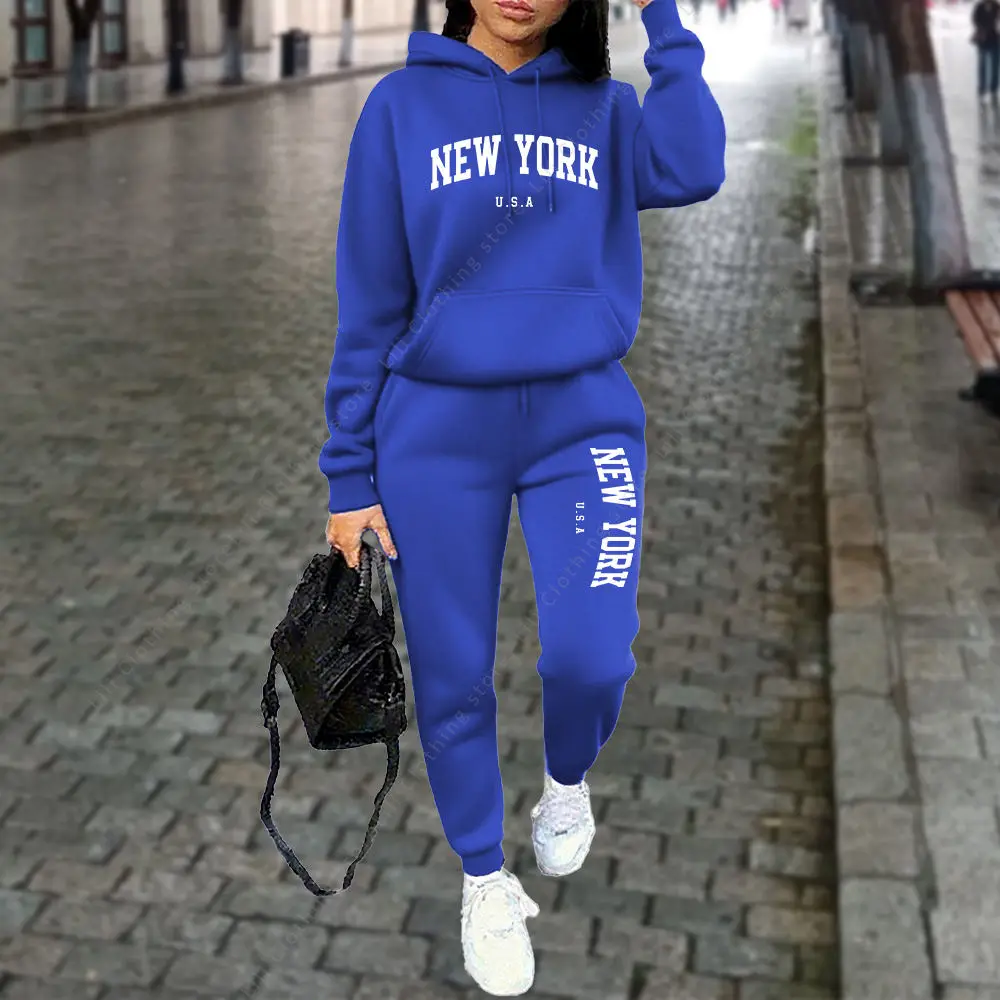 NEW YORK Women's Tracksuit Autumn Winter Hoodies Trousers 2PCS Suit Sports Jogging Street High quality Clothes Women Pants Sets thumbnail 6