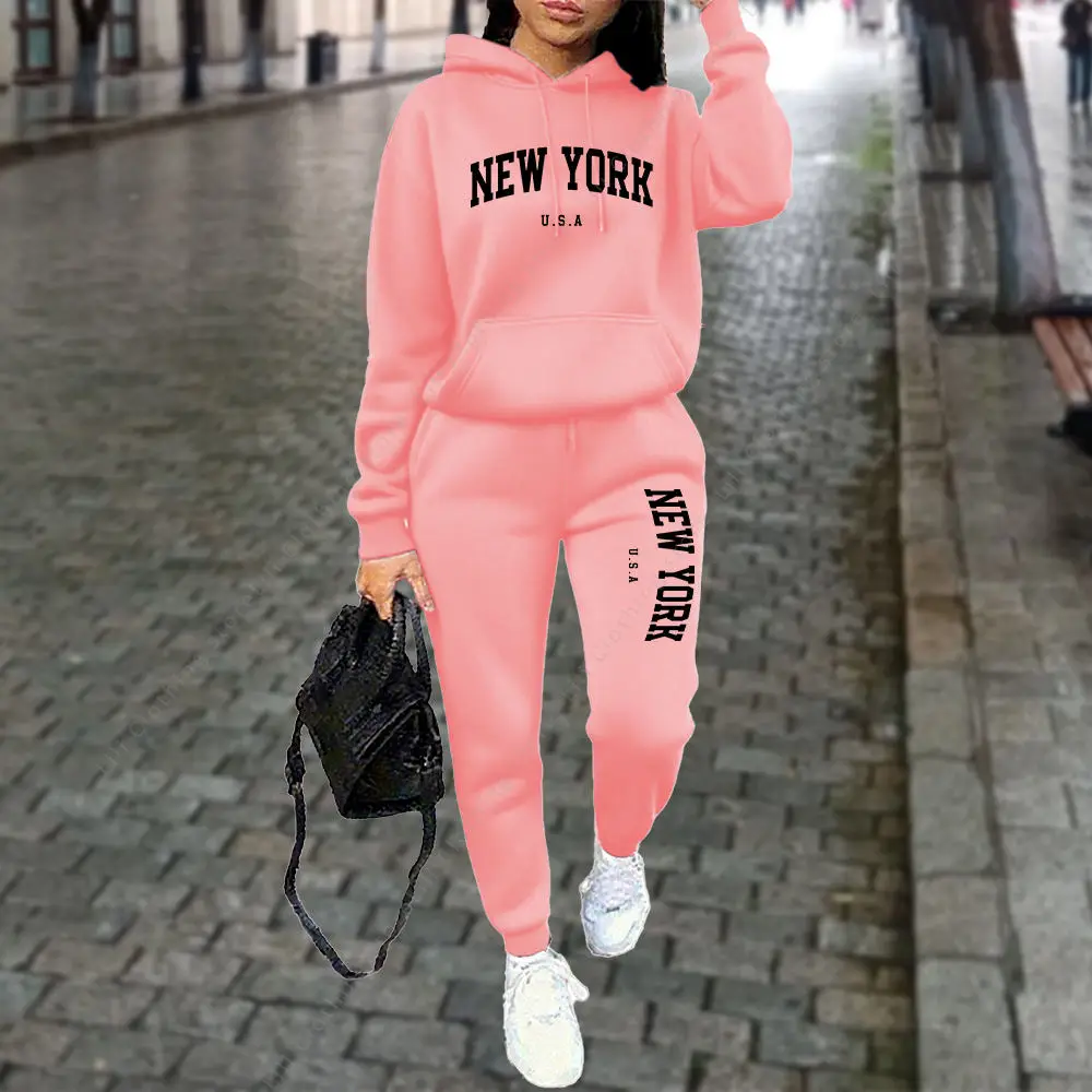 NEW YORK Women's Tracksuit Autumn Winter Hoodies Trousers 2PCS Suit Sports Jogging Street High quality Clothes Women Pants Sets thumbnail 4