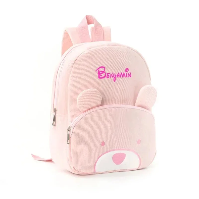 Customized Name Toddler Backpack - Cartoon Bear Corduroy Bag with Large Capacity, Embroidered Name Plush Backpack for Kids thumbnail 3