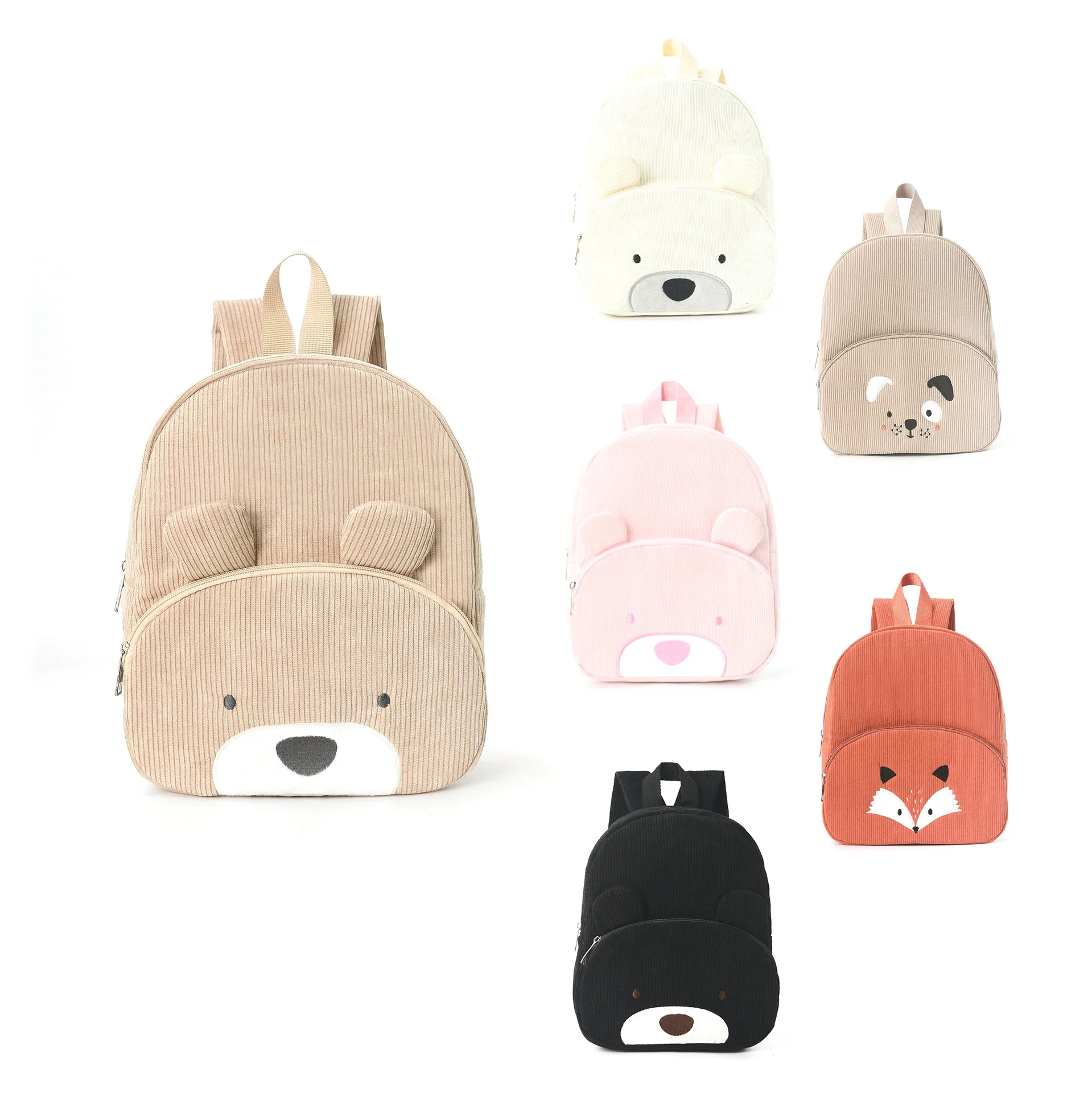 Customized Name Toddler Backpack - Cartoon Bear Corduroy Bag with Large Capacity, Embroidered Name Plush Backpack for Kids thumbnail 5