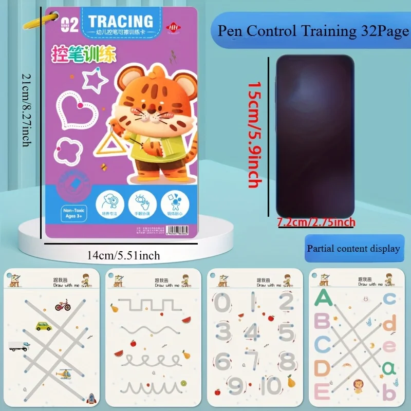 32 page reusable magic practice notebook set | Whole brain development training, pen control training | Learning writing skills thumbnail 4