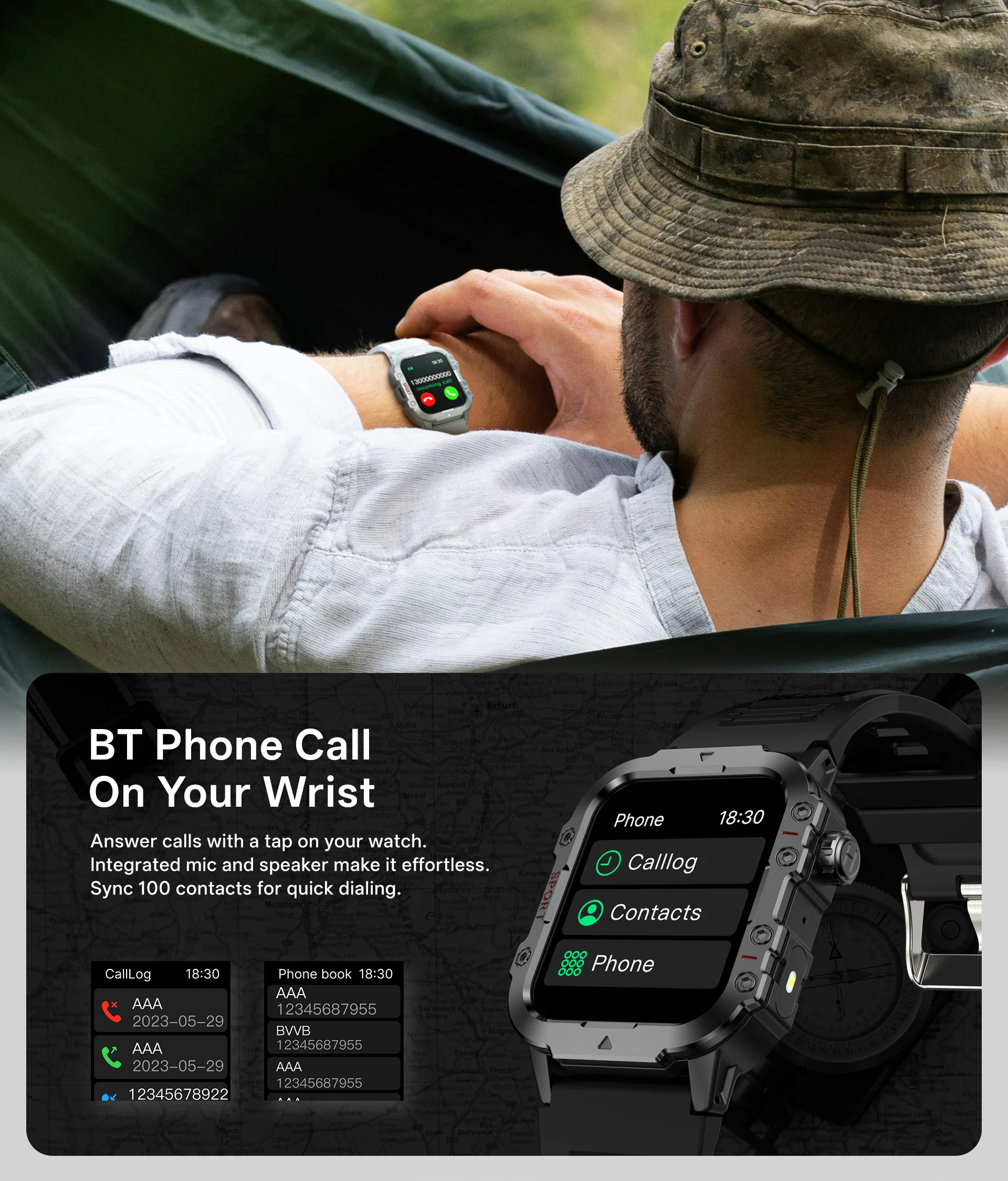 2026 New Military Smart Watch Men IP67 3ATM Outdoor Sports Fitness Tracker Health Monitor 1.44Inch BT Call Smartwatch thumbnail 4