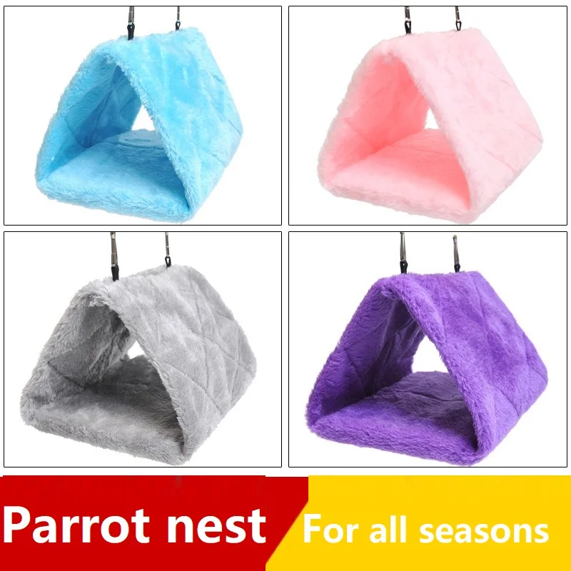 Bird Bed Winter Pet Bird Parrot Cages Warm Plush Hammock Hut Tent Bed Hanging Cave for Sleeping and Hatching Bird Accessories thumbnail 3