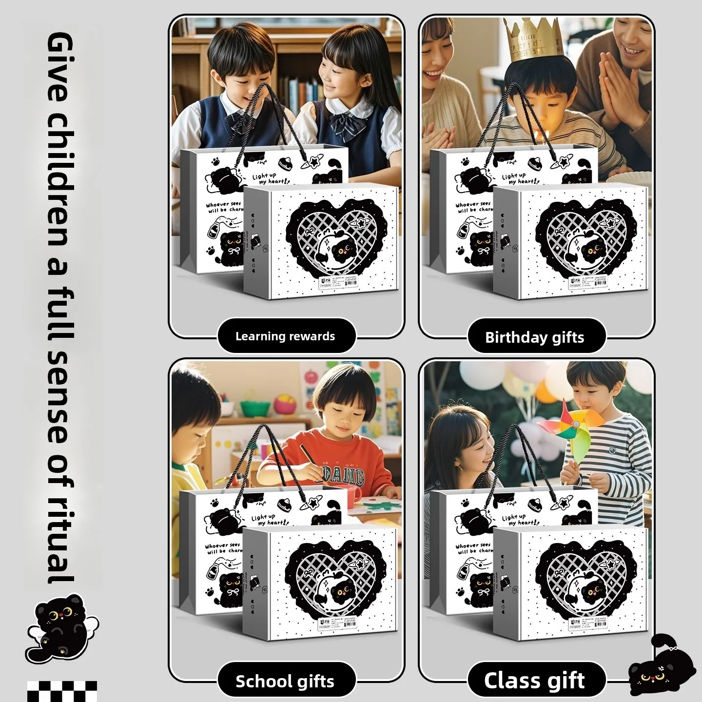 Black Kitten Stationery Set - Cute Cat School Supplies for Students, Aesthetic Pen & Pouch Back-to-School Kit thumbnail 4
