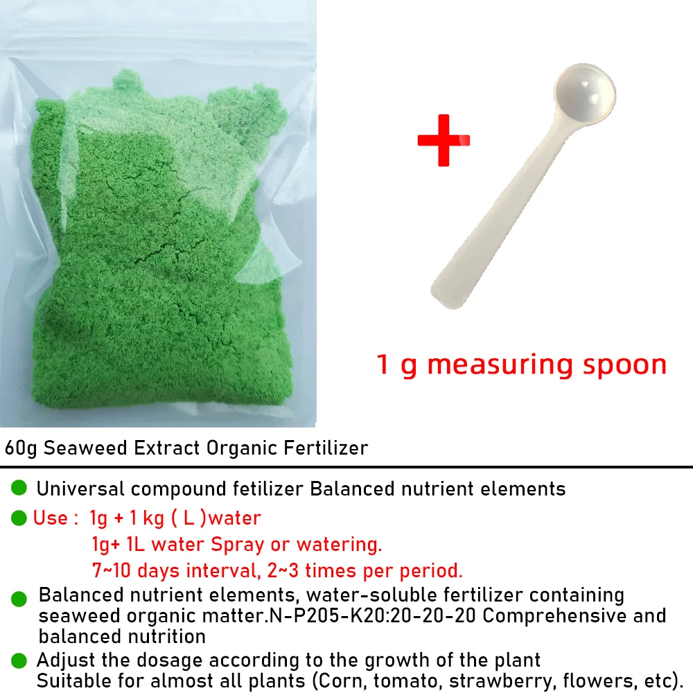 60g Seaweed Extract Organic Fertilizer Balanced Nutrient Elements In Water Soluble Fertilize 20-20-20 For Bonsai thumbnail 2