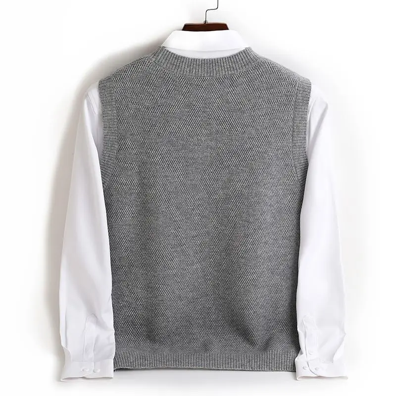 Men's Sweater Temperment Authentic Autumn/Winter Sweater Tank Top Sweater Round Neck Vest Solid Color Knitted Sweater TOP thumbnail 3