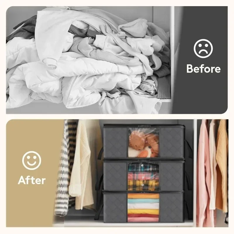 Closet Organizers and Storages Clothes Storage Bag Blanket Storage Foldable Storages Bin Sturdy Sewn By 3 Layers Fabrics with Re thumbnail 2