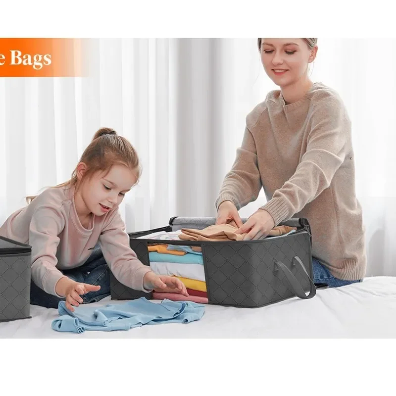 Closet Organizers and Storages Clothes Storage Bag Blanket Storage Foldable Storages Bin Sturdy Sewn By 3 Layers Fabrics with Re thumbnail 4