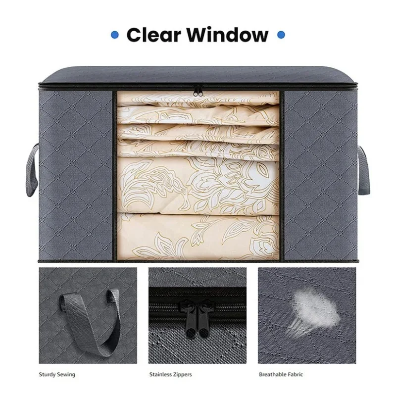 Closet Organizers and Storages Clothes Storage Bag Blanket Storage Foldable Storages Bin Sturdy Sewn By 3 Layers Fabrics with Re thumbnail 3