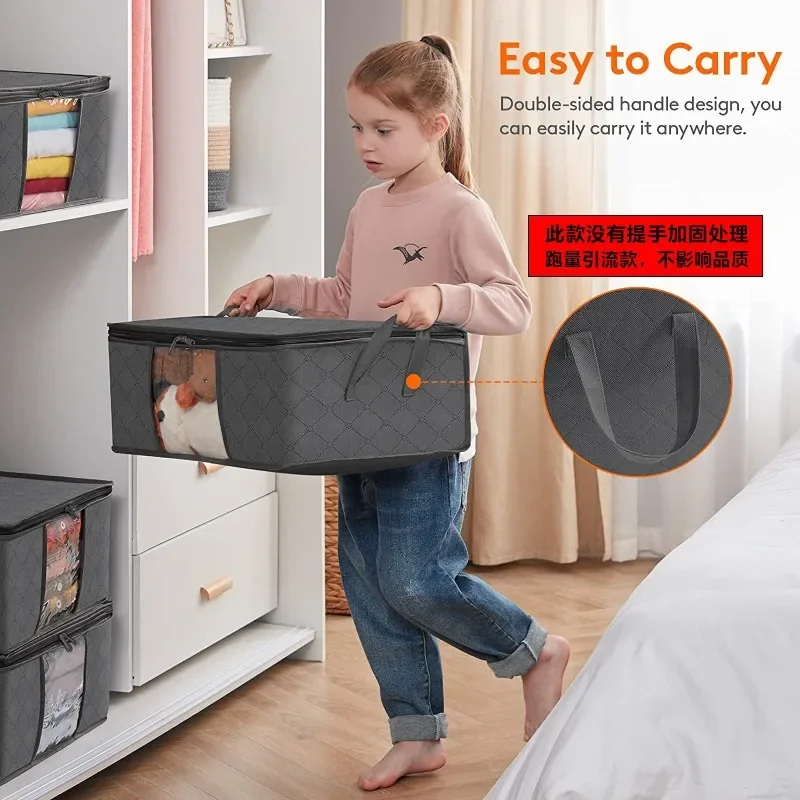 Closet Organizers and Storages Clothes Storage Bag Blanket Storage Foldable Storages Bin Sturdy Sewn By 3 Layers Fabrics with Re thumbnail 5
