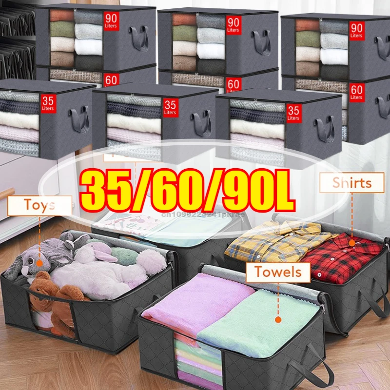 Closet Organizers and Storages Clothes Storage Bag Blanket Storage Foldable Storages Bin Sturdy Sewn By 3 Layers Fabrics with Re thumbnail 6