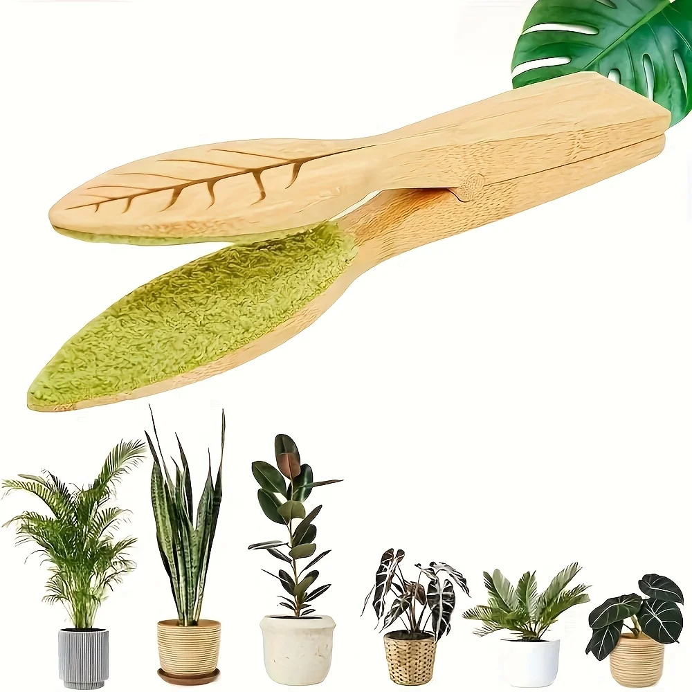 Leaf Cleaning Tongs - Handheld Green Plant Cleaning Brush with Ergonomic Handle,Durable Wooden Design for Efficient Leaf Removal thumbnail 2