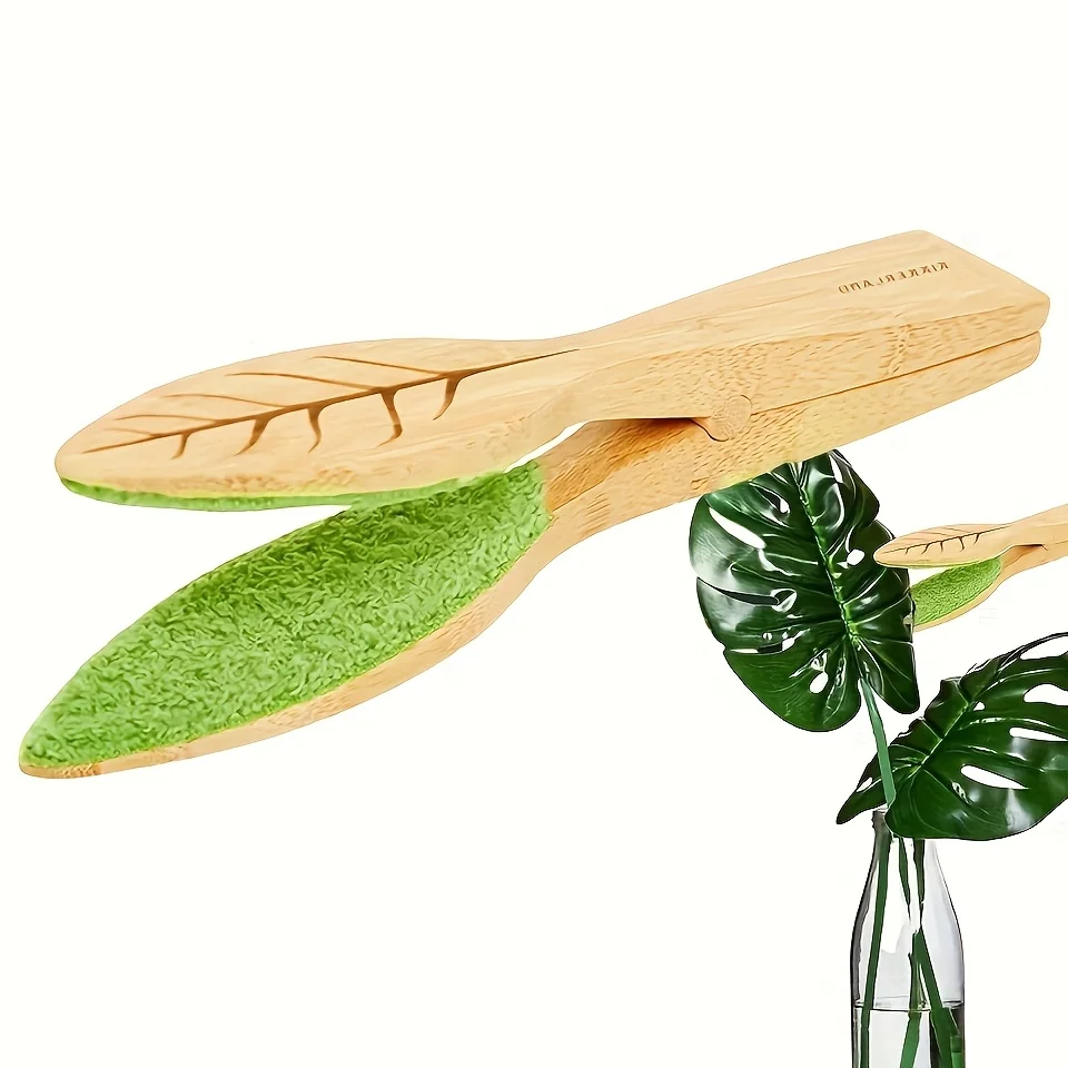Leaf Cleaning Tongs - Handheld Green Plant Cleaning Brush with Ergonomic Handle,Durable Wooden Design for Efficient Leaf Removal thumbnail 5