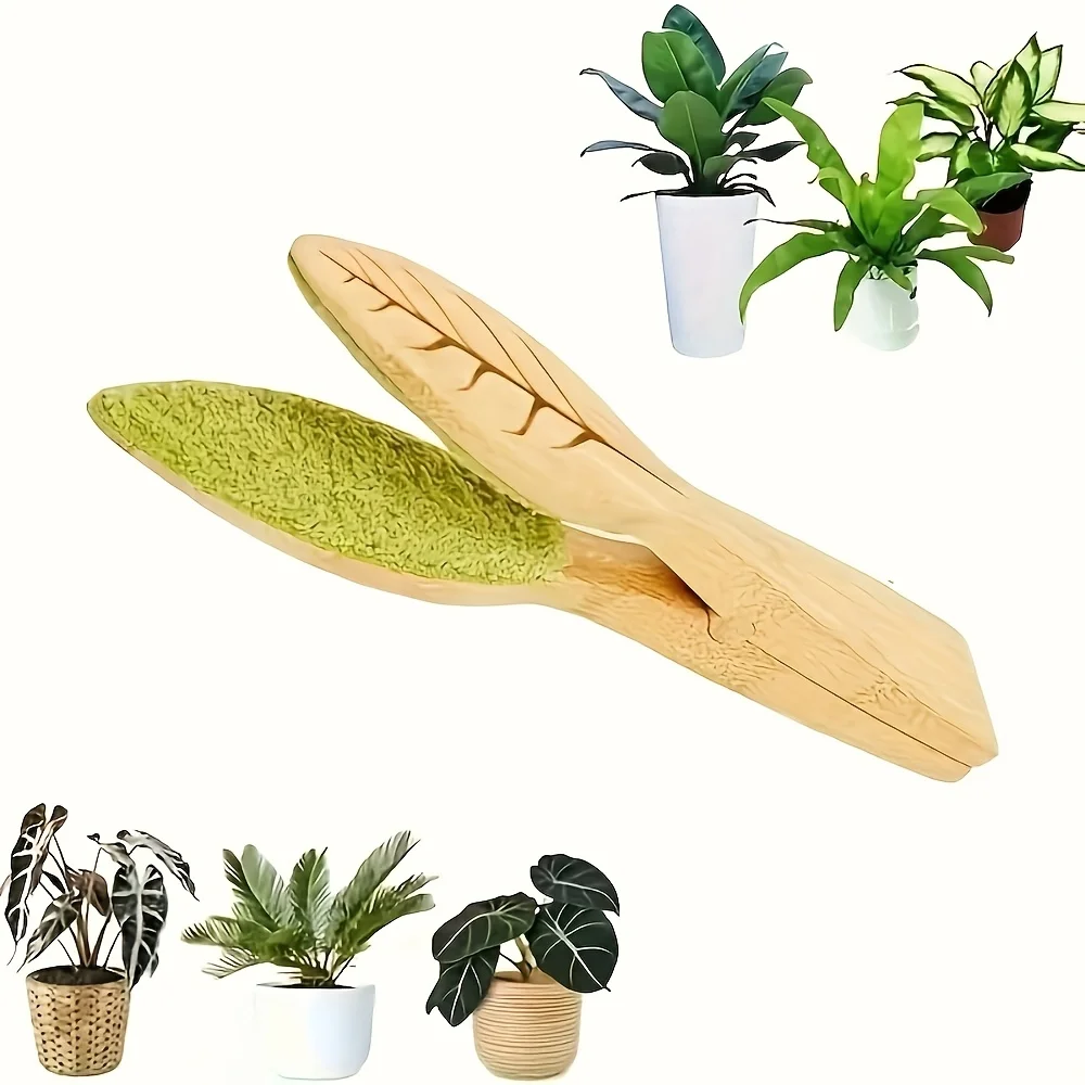 Leaf Cleaning Tongs - Handheld Green Plant Cleaning Brush with Ergonomic Handle,Durable Wooden Design for Efficient Leaf Removal thumbnail 4