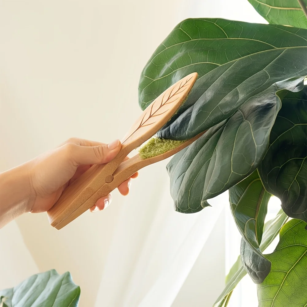 Leaf Cleaning Tongs - Handheld Green Plant Cleaning Brush with Ergonomic Handle,Durable Wooden Design for Efficient Leaf Removal thumbnail 6