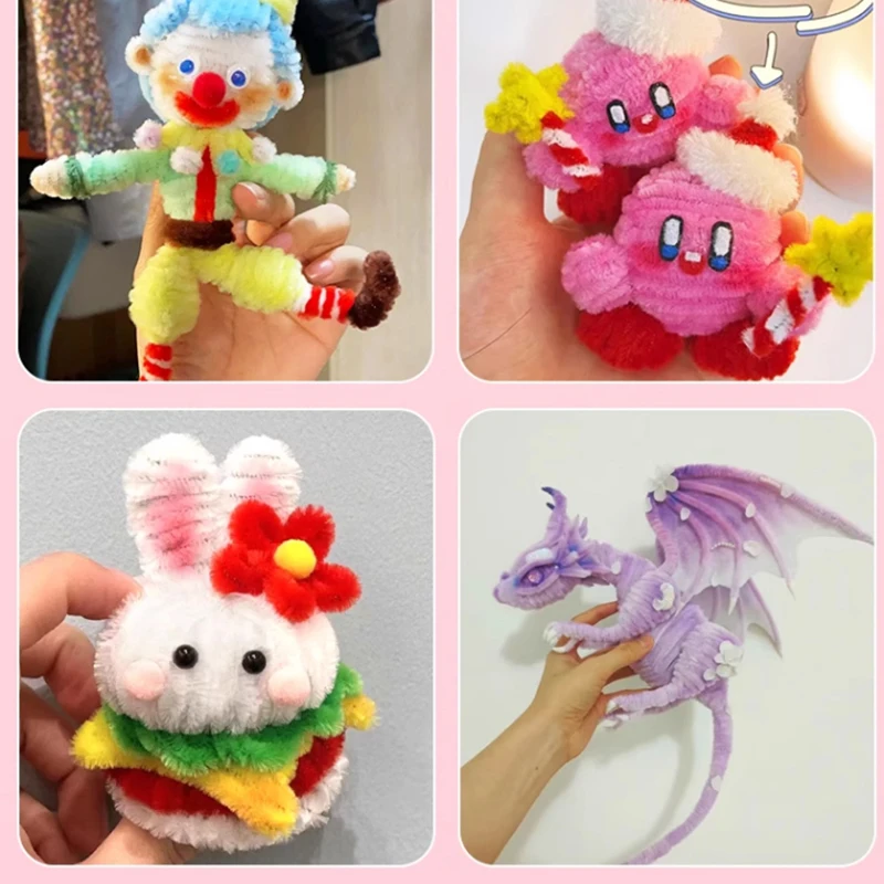 100~1000Pcs Colorful Chenille Rod Pipe Creative DIY Plush Wires Twist Stick Hair Strip Kids Flower Handmade Educational Toy thumbnail 2