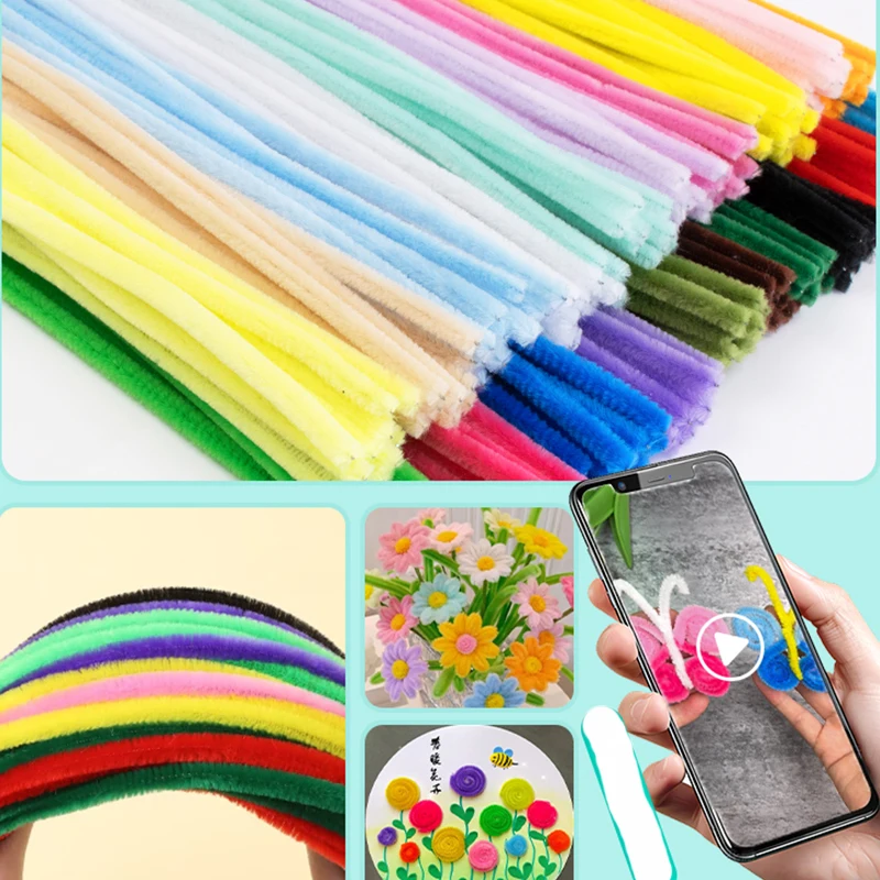 100~1000Pcs Colorful Chenille Rod Pipe Creative DIY Plush Wires Twist Stick Hair Strip Kids Flower Handmade Educational Toy thumbnail 4