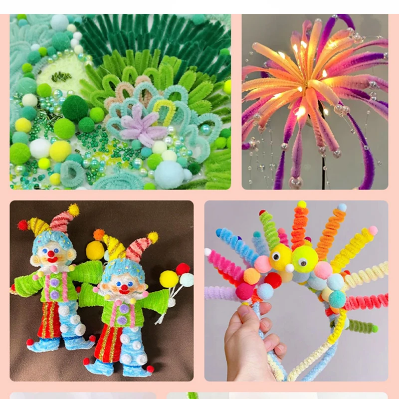 100~1000Pcs Colorful Chenille Rod Pipe Creative DIY Plush Wires Twist Stick Hair Strip Kids Flower Handmade Educational Toy thumbnail 6