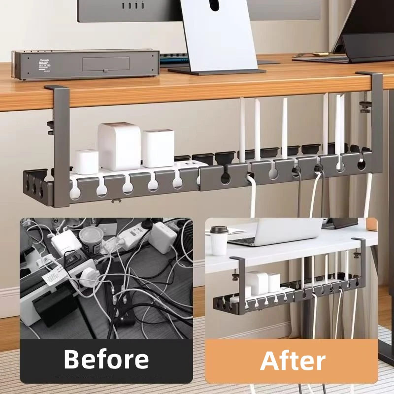 No Drilling Under Desk Wire Management Tray Retractable Cable Organizers in Home Office PC Router Data Wire Metal Storage Rack thumbnail 3