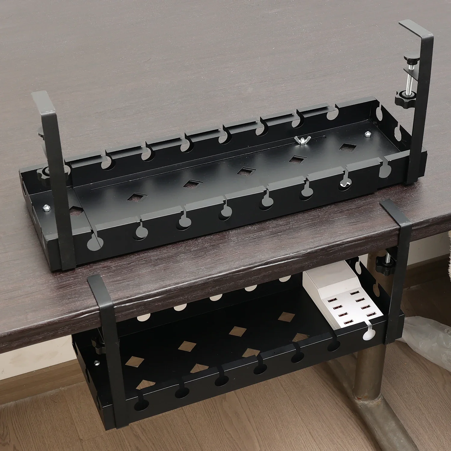 No Drilling Under Desk Wire Management Tray Retractable Cable Organizers in Home Office PC Router Data Wire Metal Storage Rack thumbnail 5
