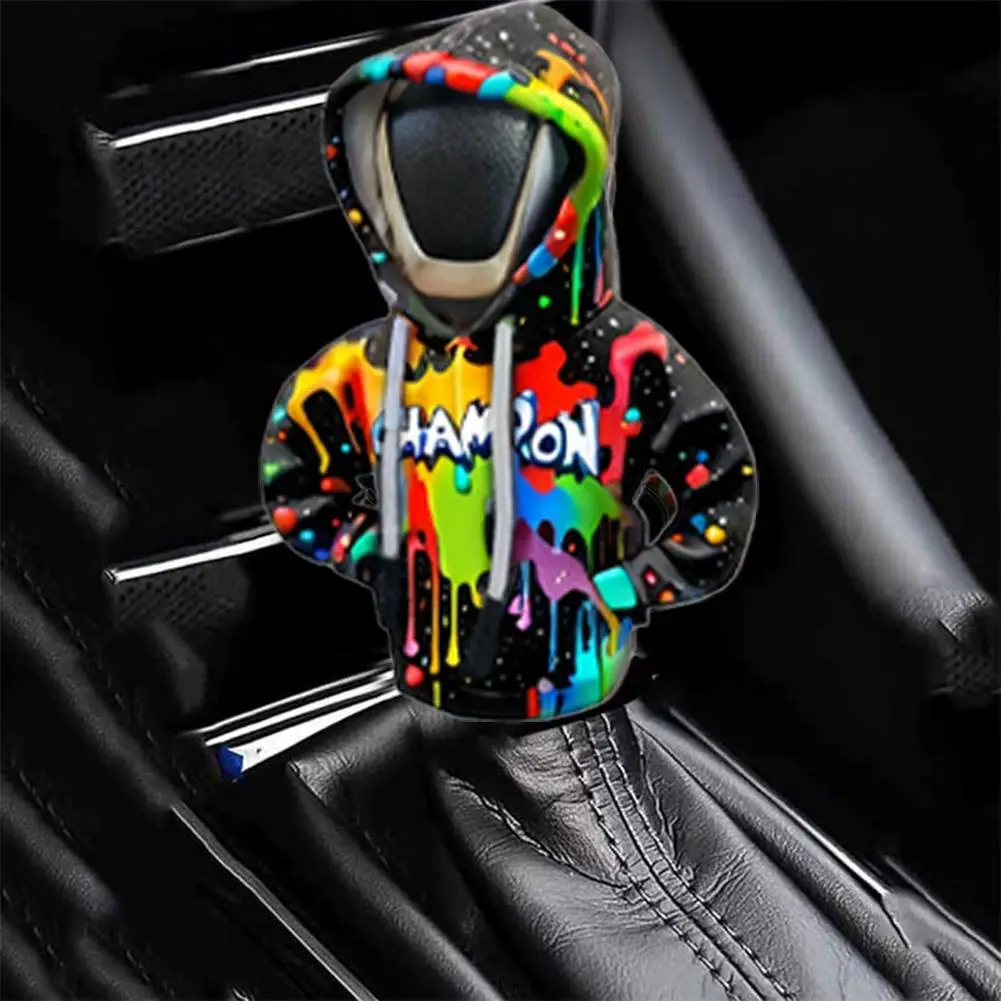 Creative Skull Car Gear Lever Hooded Clothes Car Gear Lever Cover Small Hoodie Car Interior Gear Shift Dust Cover thumbnail 2