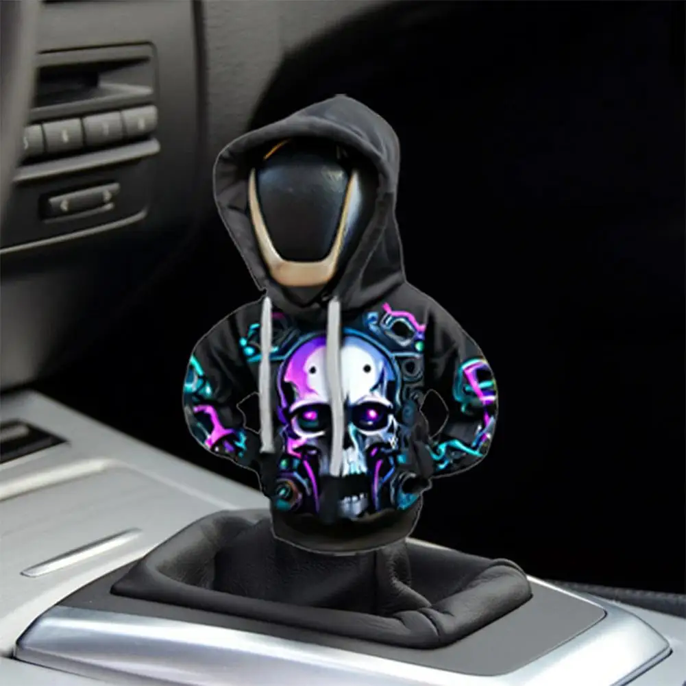 Creative Skull Car Gear Lever Hooded Clothes Car Gear Lever Cover Small Hoodie Car Interior Gear Shift Dust Cover thumbnail 5