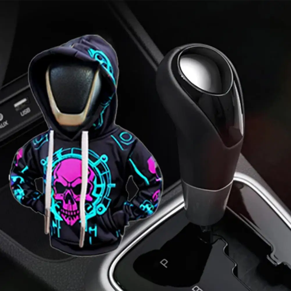 Creative Skull Car Gear Lever Hooded Clothes Car Gear Lever Cover Small Hoodie Car Interior Gear Shift Dust Cover thumbnail 4