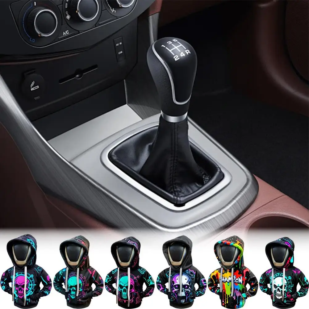 Creative Skull Car Gear Lever Hooded Clothes Car Gear Lever Cover Small Hoodie Car Interior Gear Shift Dust Cover thumbnail 6